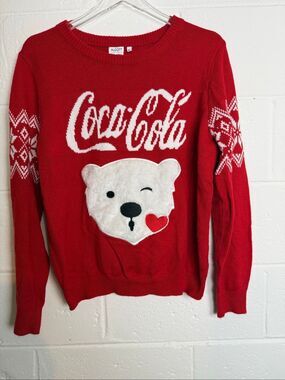 Alcott Coca-Cola Polar Bear Kiss Heart Christmas Sweater XL Red Fair Isle Holida